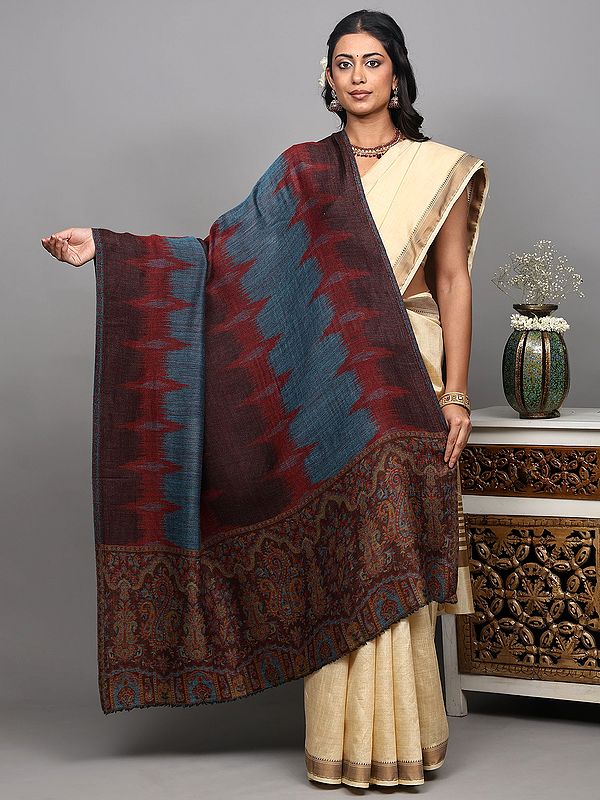 Multicolor Two Ply Reversible Shawl and Paisleys woven Palla from Amritsar