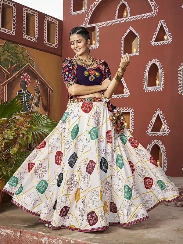 Traditional Poly Maska Silk Lehenga Choli and Jacket with Embroidered Mirror Work