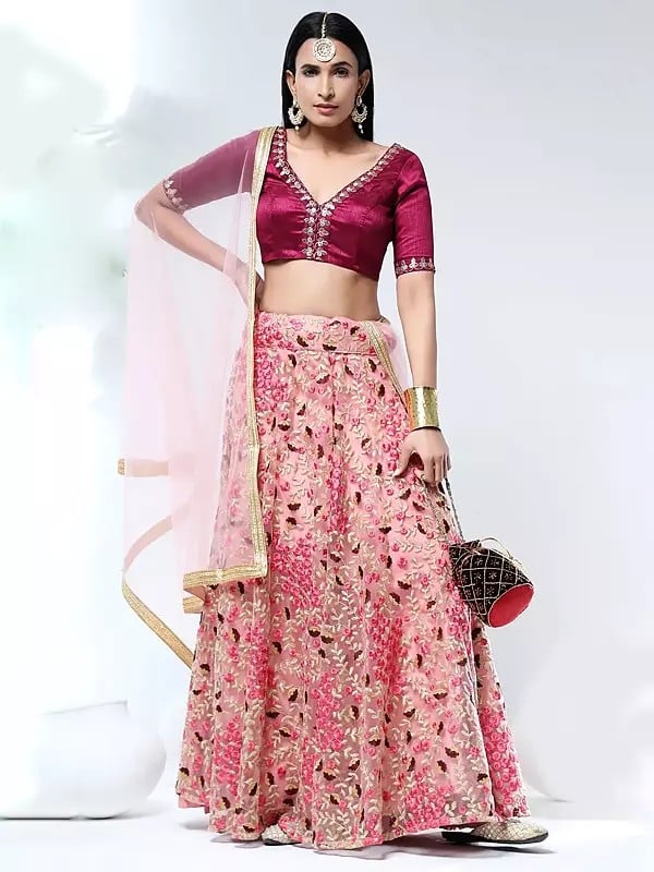 Net Thread Embroidery Heavy Designer Wedding Wear Lehenga Choli With Net Dupatta