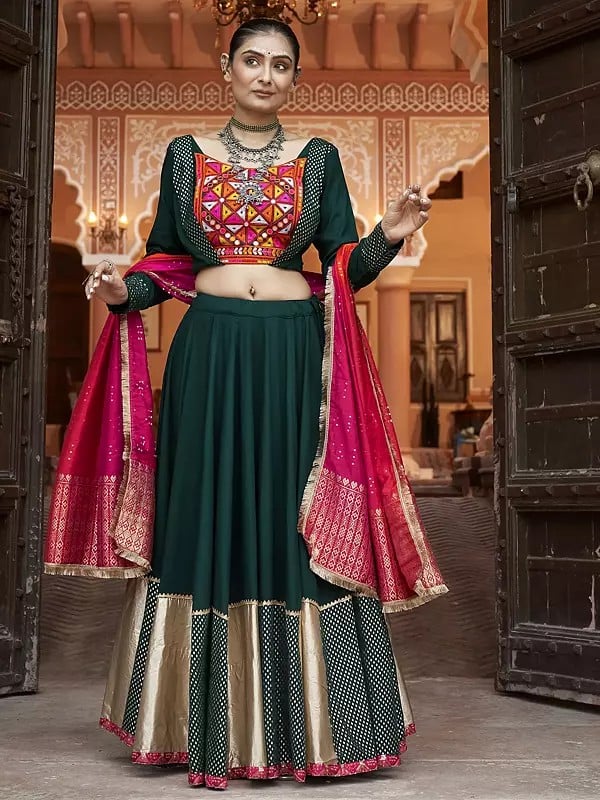 Viscose Rayon Embroidery Work Traditional Lehenga Choli With Tassels And Dupatta