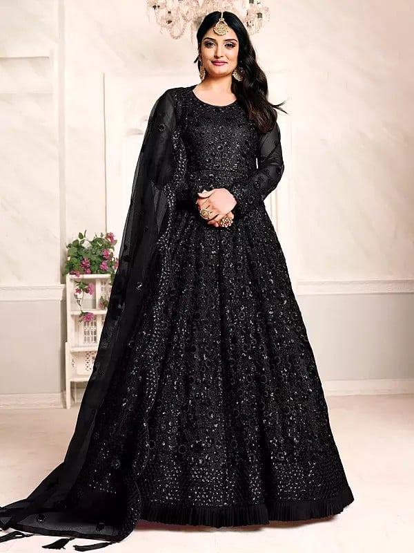 Designer Net Suit Collection Of Anarkali With Floral Motif And Attractive Dupatta