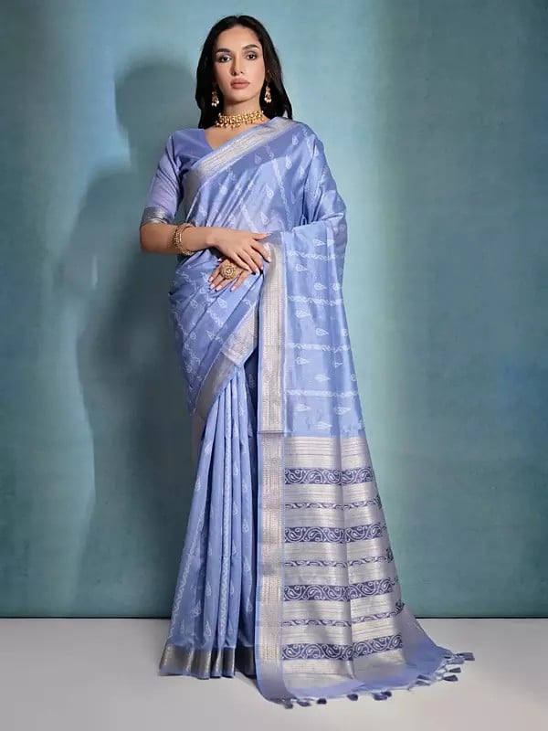 Weaving Work Festival Wear Raw Silk Saree With Attractive Tassels Pallu