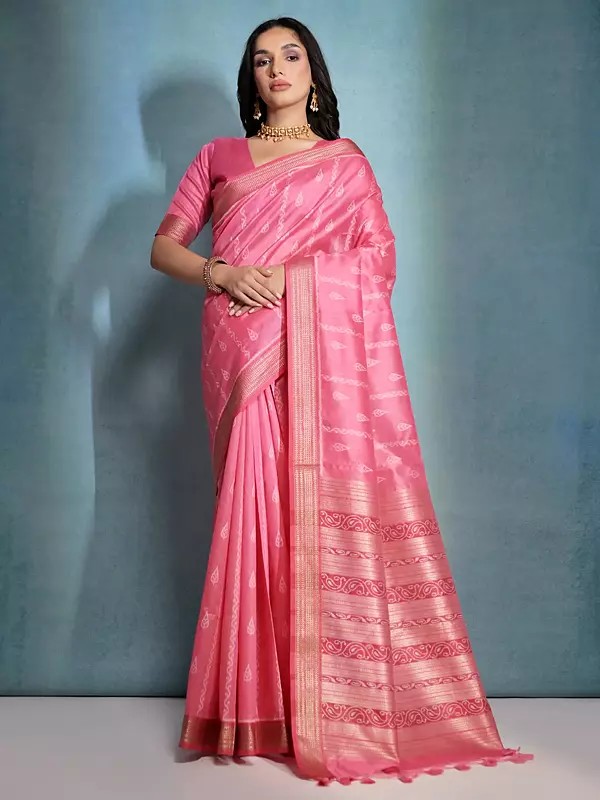 Weaving Work Festival Wear Raw Silk Saree with Attractive Tassels Pallu