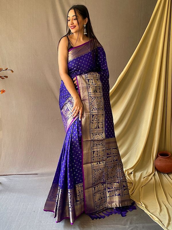 Silk Weaving Work Party Wear Broad Border Saree With Attractive Tassels Pallu