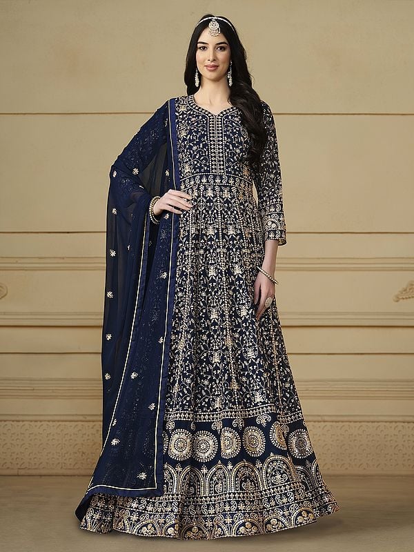 Faux Georgette Heavy Embroidered Sequins Anarkali Suit With Broad Border And Dupatta