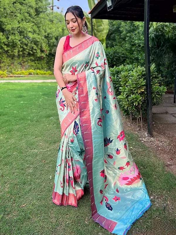 Silk Weaving Work Party Wear Floral Pattern Designer Saree With Blouse