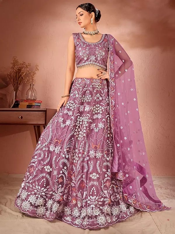 Premium Net Sequins And Multi Thread Wedding Wear Floral Lehenga Choli With Matching Dupatta