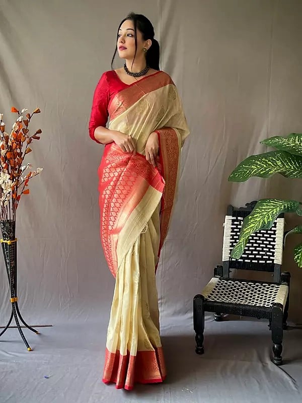 Weaving Work Traditional Silk Saree With Blouse For Festival Occasion