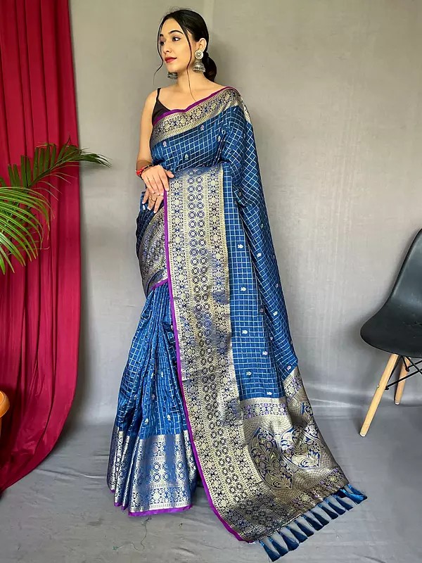 Weaving Work Broad Border Designer Silk Saree With Blouse And Rich Tassels Pallu