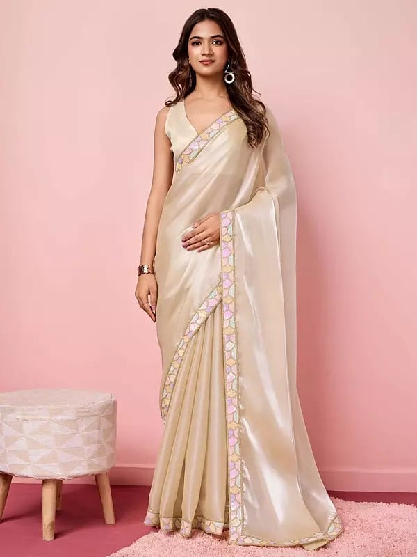 Soft Jimmy Choo Designer Party Wear Lace Border Solid Saree With Blouse