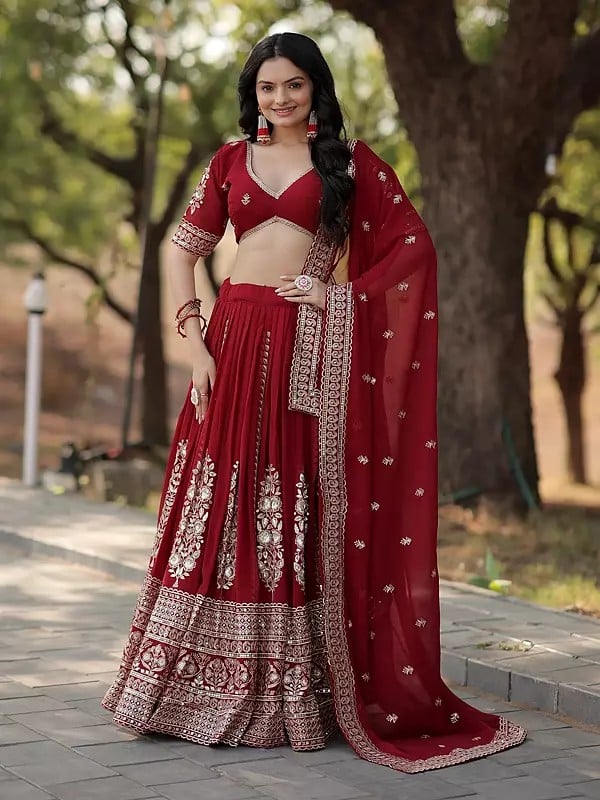 Cherrywood Faux Georgette Heavy Sequins Embroidery Work Lehenga Choli With Matching Dupatta