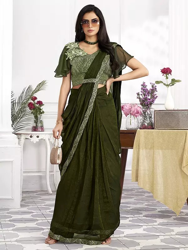 Shimmer Georgette Embroidery And Sequins Work Party Wear Saree