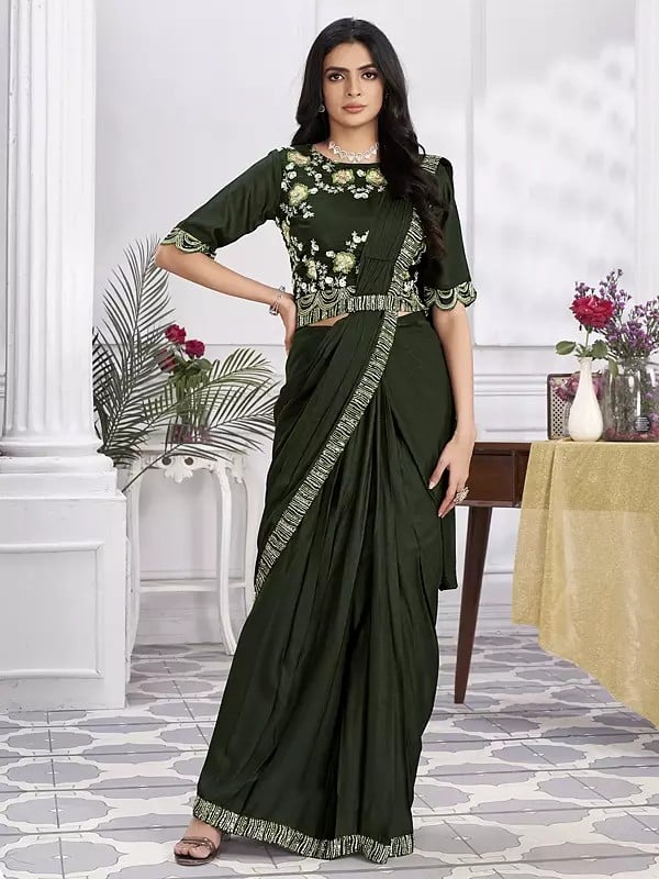 Shimmer Georgette Embroidery And Sequins Work Designer Saree With Blouse