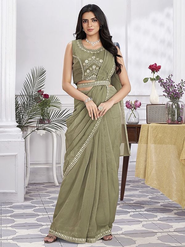 Pure Organza Embroidery And Sequins Work Designer Party Wear Saree