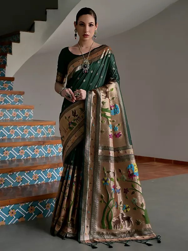 Pure Paithani Silk Saree With Meenakari And Zari Work