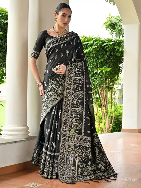 Woven Kalamkari Pallu Raw Silk Saree For Festive Wear