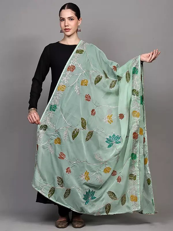 Floral Printed Dupatta with Gota Patti and Sequins work from Amritsar