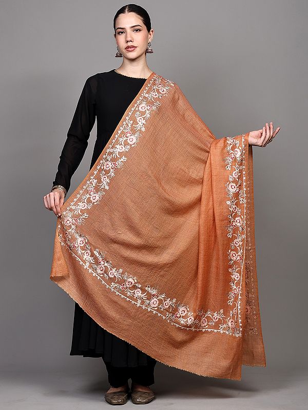 Diamond Weave Shawl with Floral Aari Embroidered Border from Amritsar