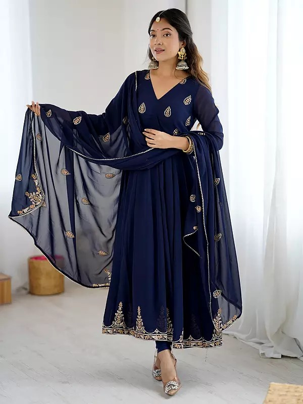 Georgette Anarkali Dress Set with Zari and Sequin Embroidery Work