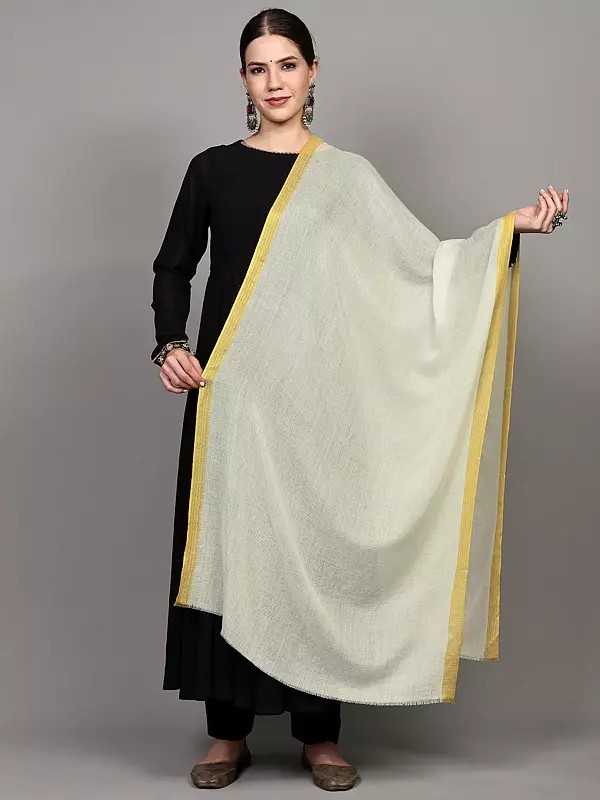 Pure Wool Kashmiri Plain Stole with Diamond Weave and Contrast Border