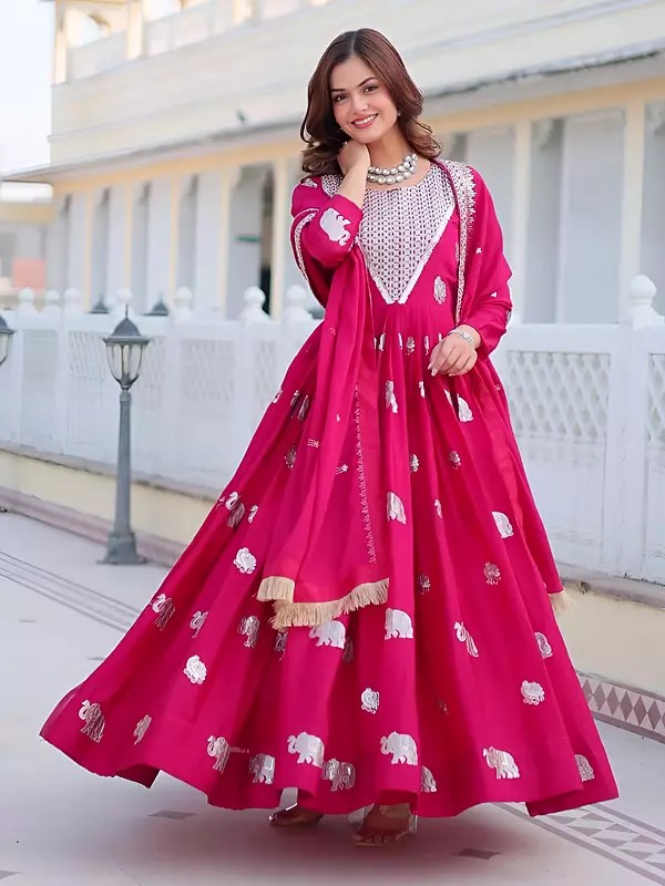 Faux Georgette Gown With Dupatta Heavy Sequence Embroidery Work Party Wear Wedding And Festive Ethnic Dress For Women