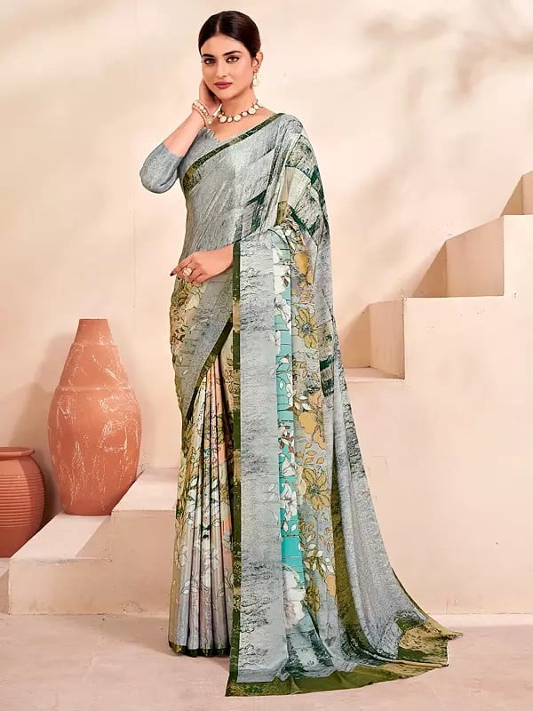 Crepe Soft Silk Digital Print Designer Party Wear Saree With Blouse