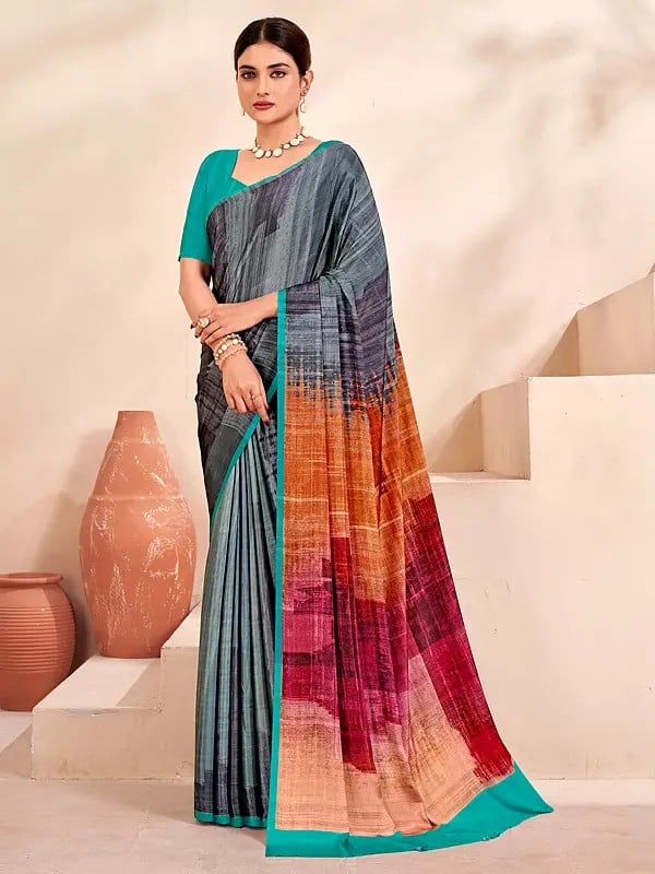 Multicolor Crepe Soft Silk Digital Print Designer Saree For Casual Occasion