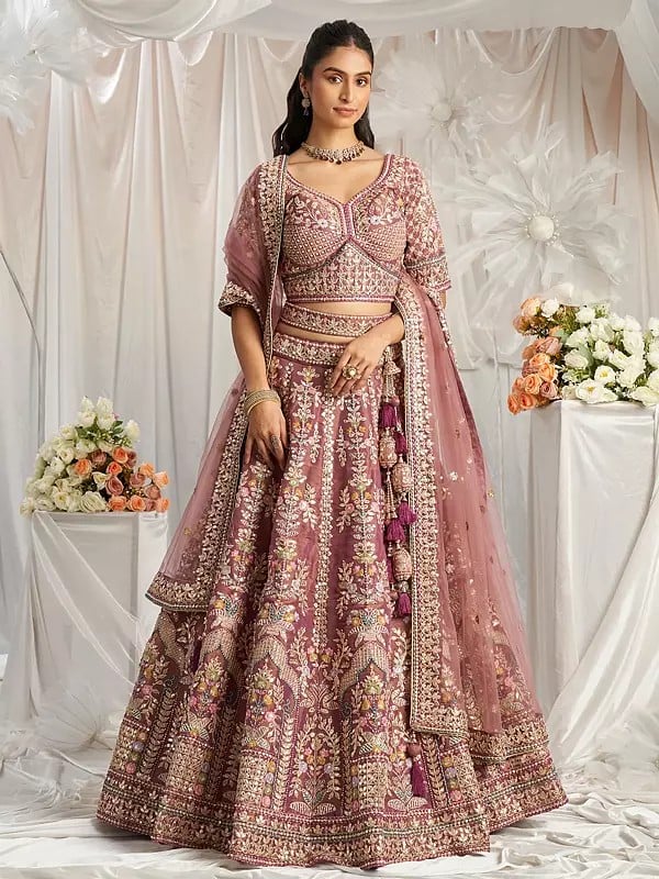 Tissue Thread Embroidery Work Lehenga Choli With Tassels And Net Dupatta