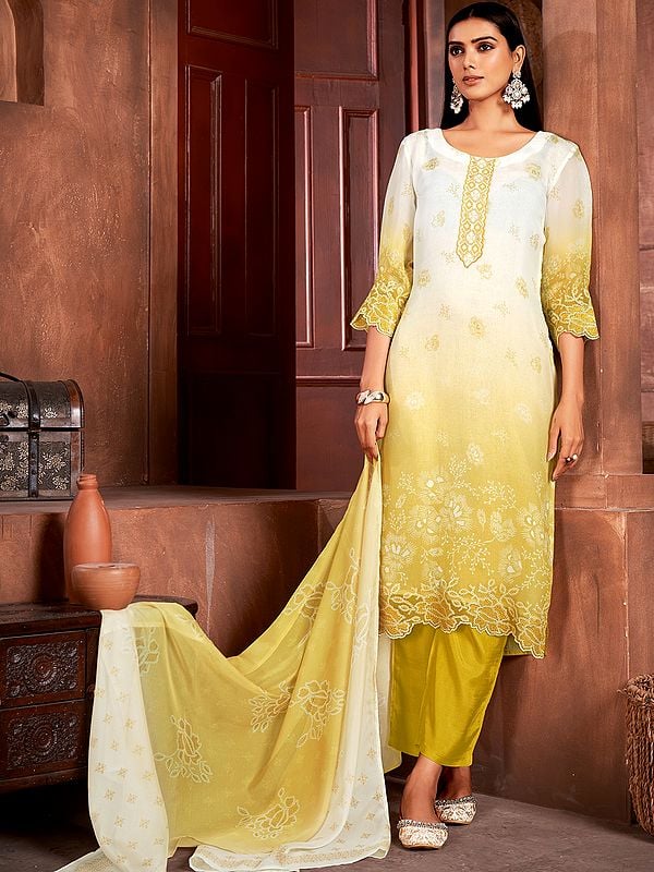 Chardonnay Digital Print & Sequins Embroidery Pure Organza Salwar Suit With Dupatta For Casual Occasion