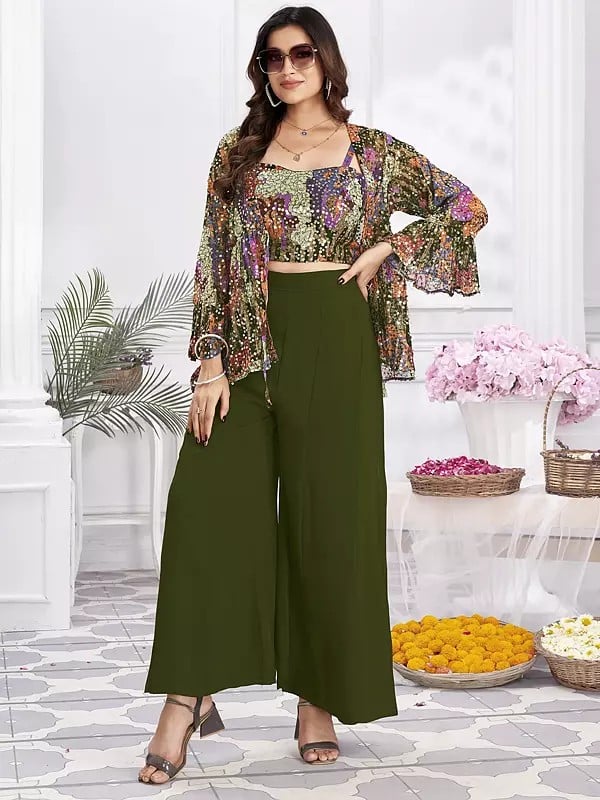 Georgette Embroidery & Hand Work Crop Top Party Wear Indo-Western Suit