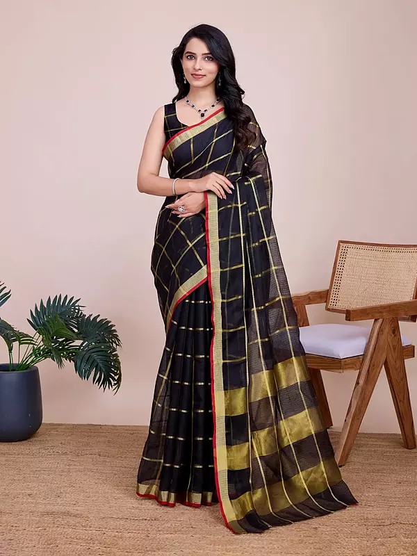 Kota Doriya Soft Silk Weaving Work Checked Pattern Designer Saree With Blouse For Festival Occasion