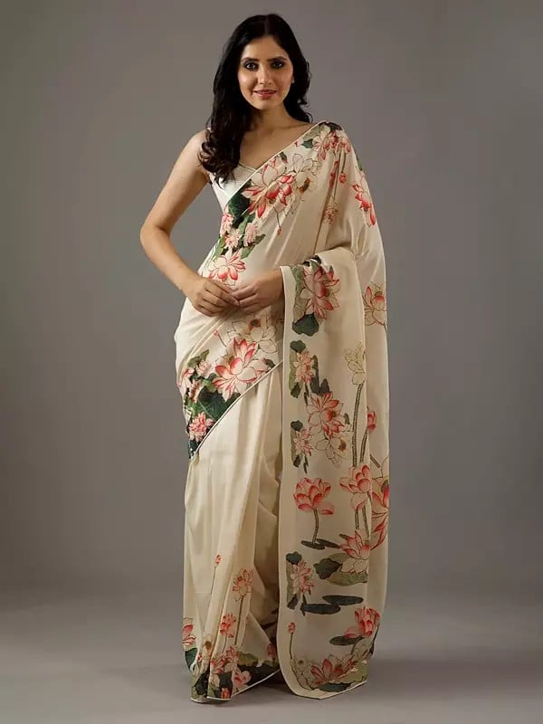 Bright Moss Designer Party Wear All Over Floral Printed Saree