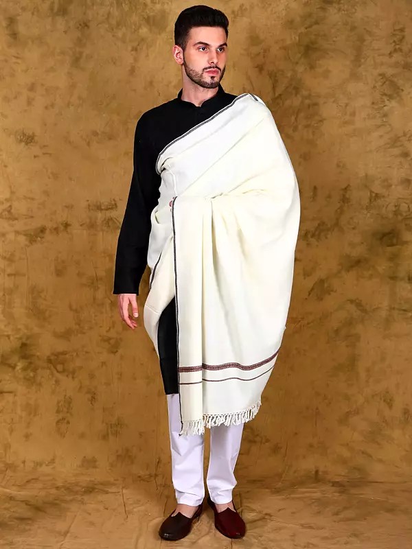 Handspun Men's Dushala Shawl (Lohi) from Kullu with Embroidered Border