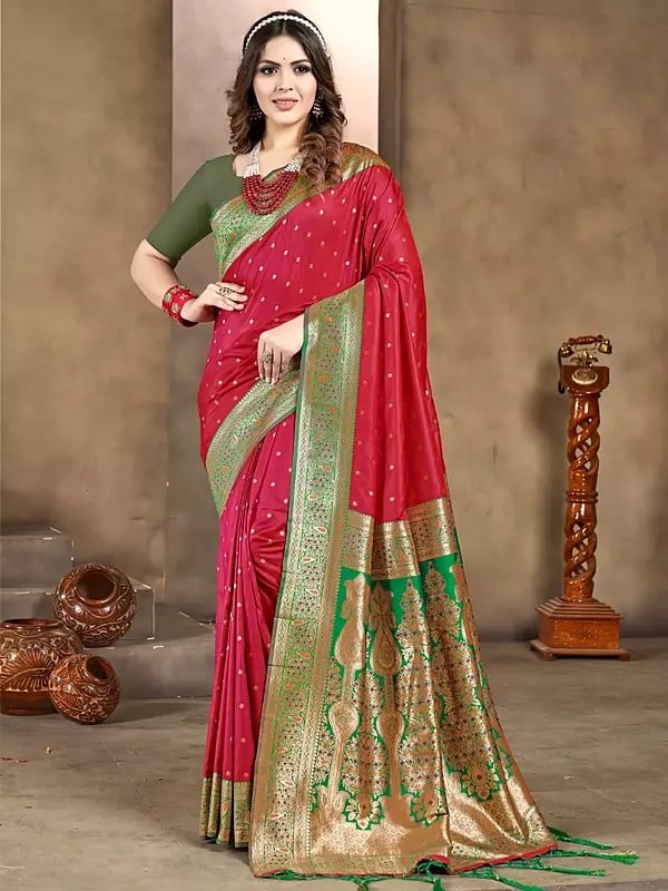 Weaving Work Designer Festival Wear Silk Saree With Attractive Tassels Pallu