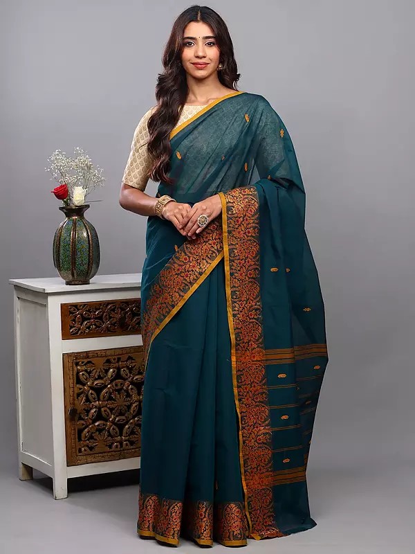 Chettinad Cotton Saree with Woven Bootis and Floral Border