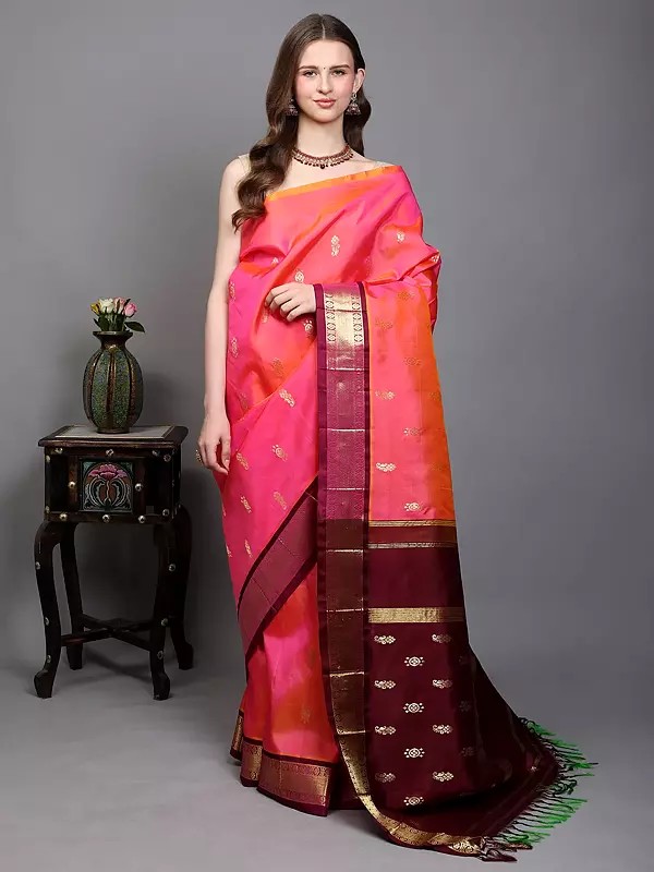 Pure Silk Zari Woven Bootis Saree with and Contrast Pallu from Kumbakonam