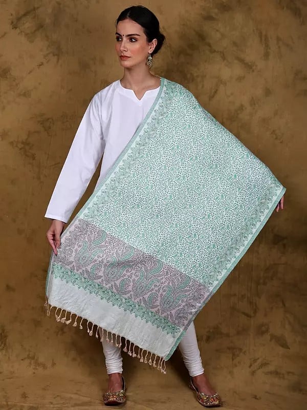 Reversible Jamawar Stole from Amritsar with Woven Paisley Jaal