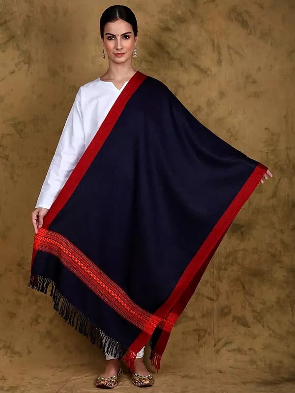 Patriot-Blue Diamond Weave Kullu Stole with Kinnauri Border