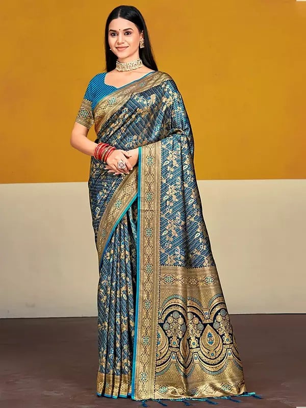 Traditional Wedding Wear Floral Motifs Satin Silk Saree With Attractive Tassels Pallu