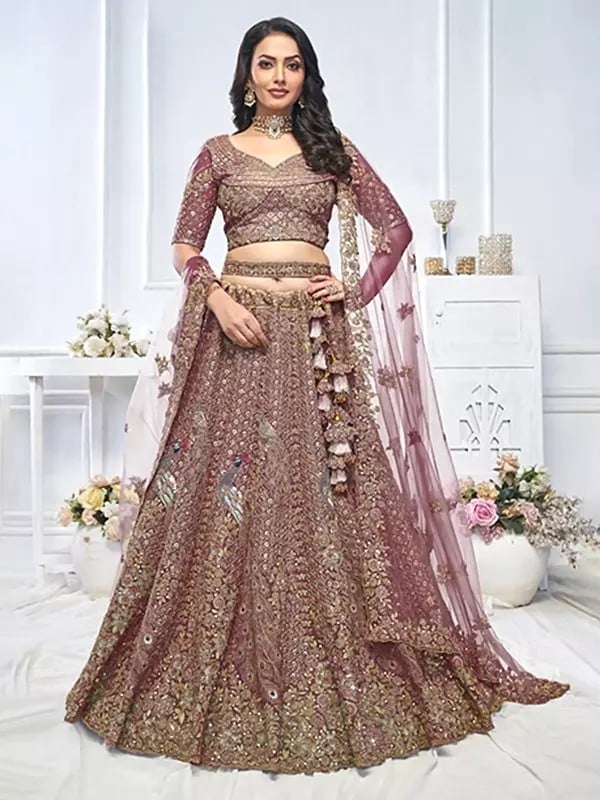 Heavy Floral Embroidered Bridal Soft Net Lehenga Choli With Dupatta For Festival Occasion