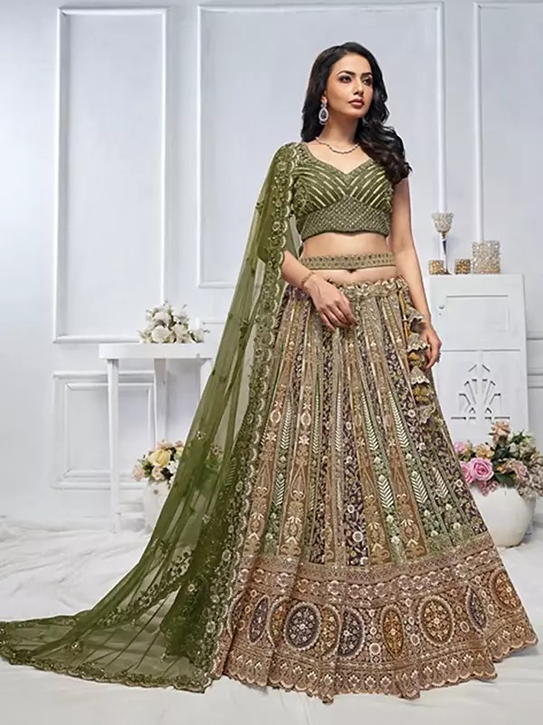 Floral Heavy Embroidered Designer Soft Net Lehenga Choli With Dupatta