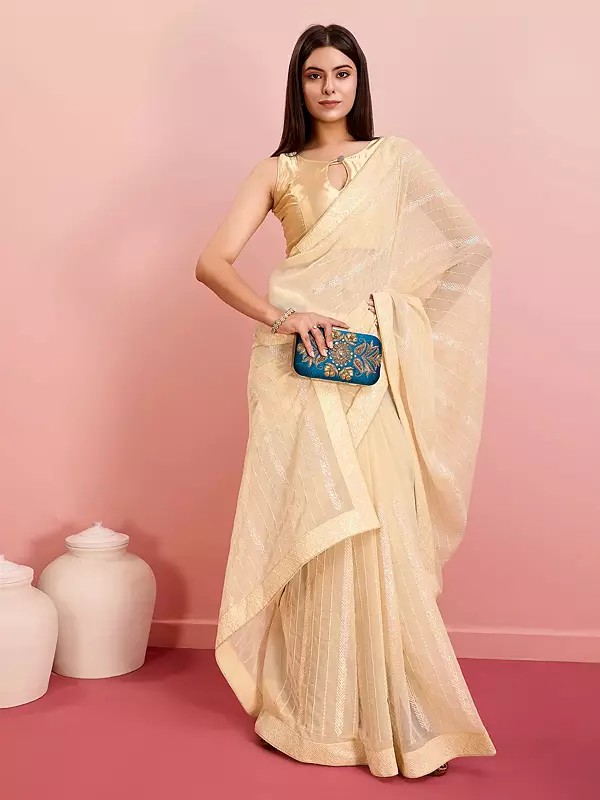 Embroidered Sequins Work Embellished Party Wear Georgette Saree