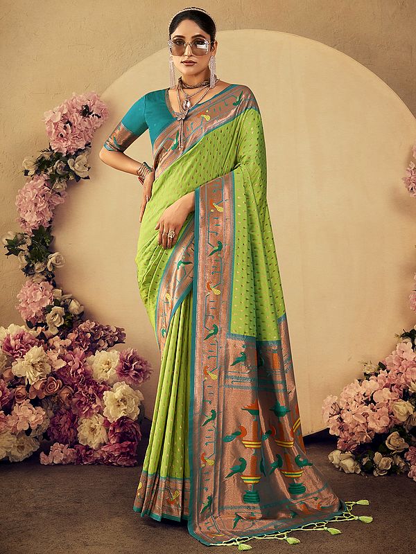 All Over Butti Weaves Festival Wear Paithani Silk Saree With Zari Woven Pallu