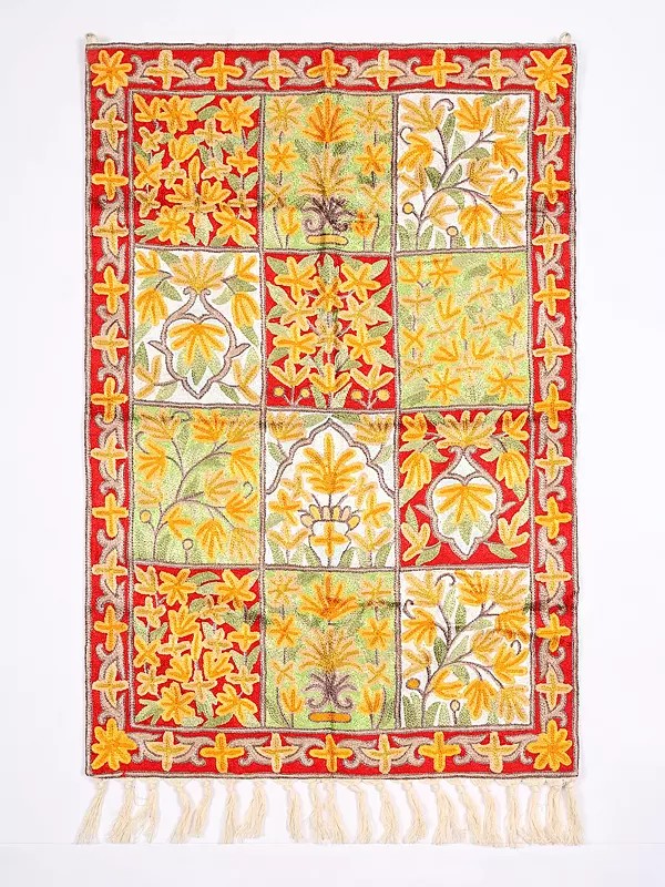 Floral Embroidered Wall-Hanging cum Carpet from Kashmir