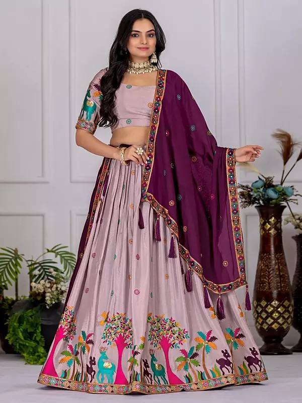 Chinon Silk Lehenga With Exquisite Embroidery And Sequin Detailing For Festive And Wedding Occasions