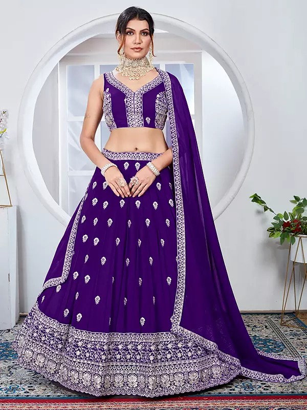 Traditional Faux Georgette Lehenga Choli Set Enhanced With Thread And Sequin Embellishments