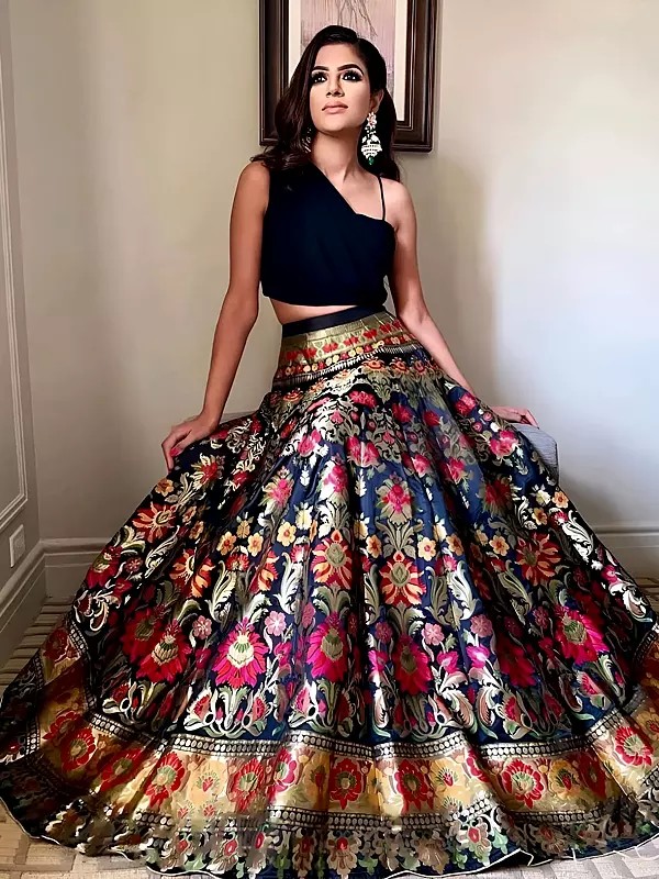 Graceful Jacquard Silk Lehenga Choli Ensemble With Faux Georgette Blouse And Jacquard Work