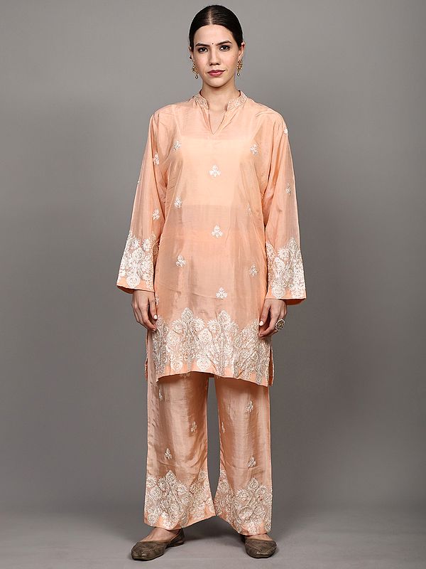 Salwar Suit from Kashmir with Aari Embroidered Bootis and Floral Motifs