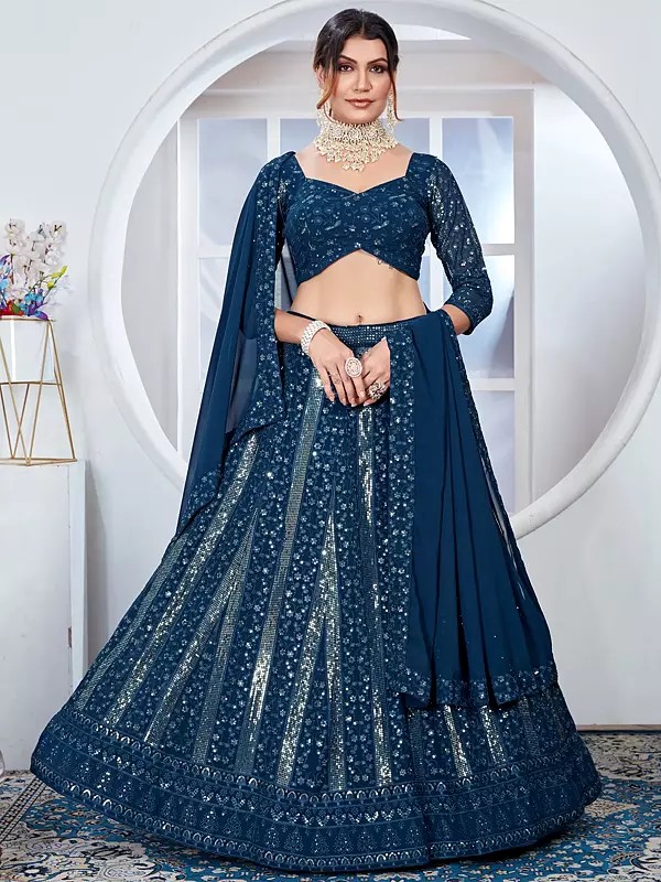 Charming Faux Georgette Lehenga Featuring Elegant Thread And Sequins Detailing