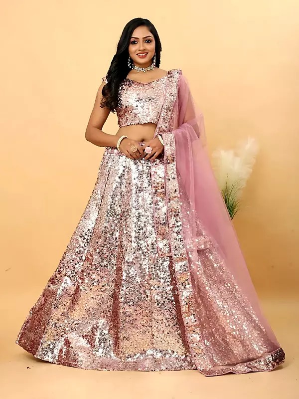Malai Satin Silk Lehenga Choli With Dupatta Heavy Sequin Embellished Party Wear Set